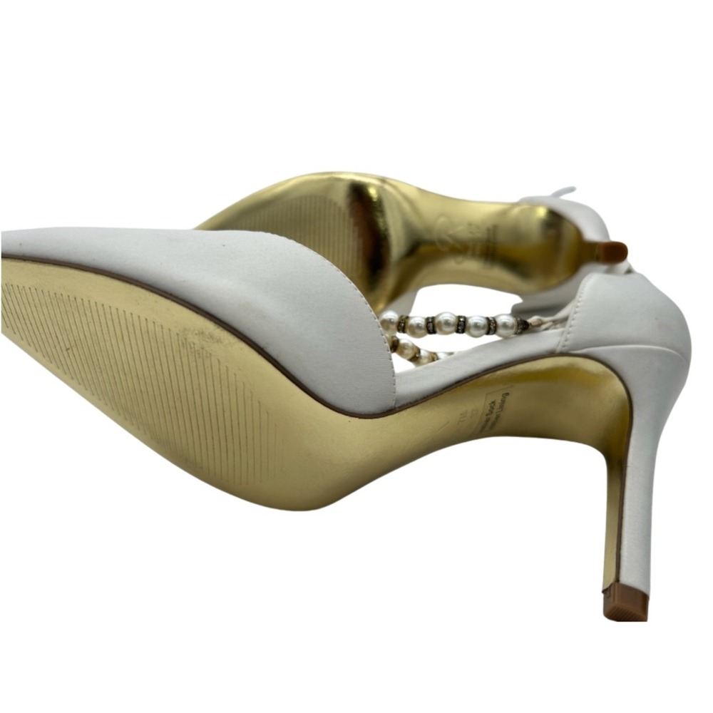 Adrianna Papell Pumps Women's Size 7 M Ivory Satin Pearl T Strap Stiletto Shoes - Picture 4 of 5